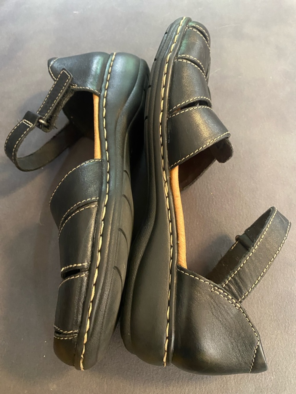 Clarks Black Leather Mary Jane Sandals with Ankle Strap - Picture 4 of 8